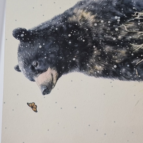BLACK Bear with Butterfly Watercolor Oil Painting Framed Art Print‎ - Picture 7 of 9
